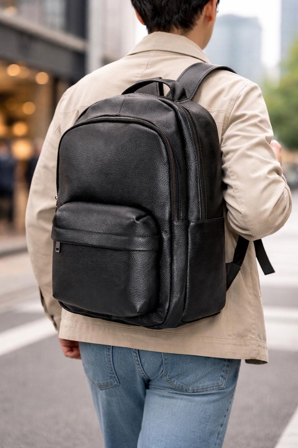 Black Leather-look Backpack detail photo 4