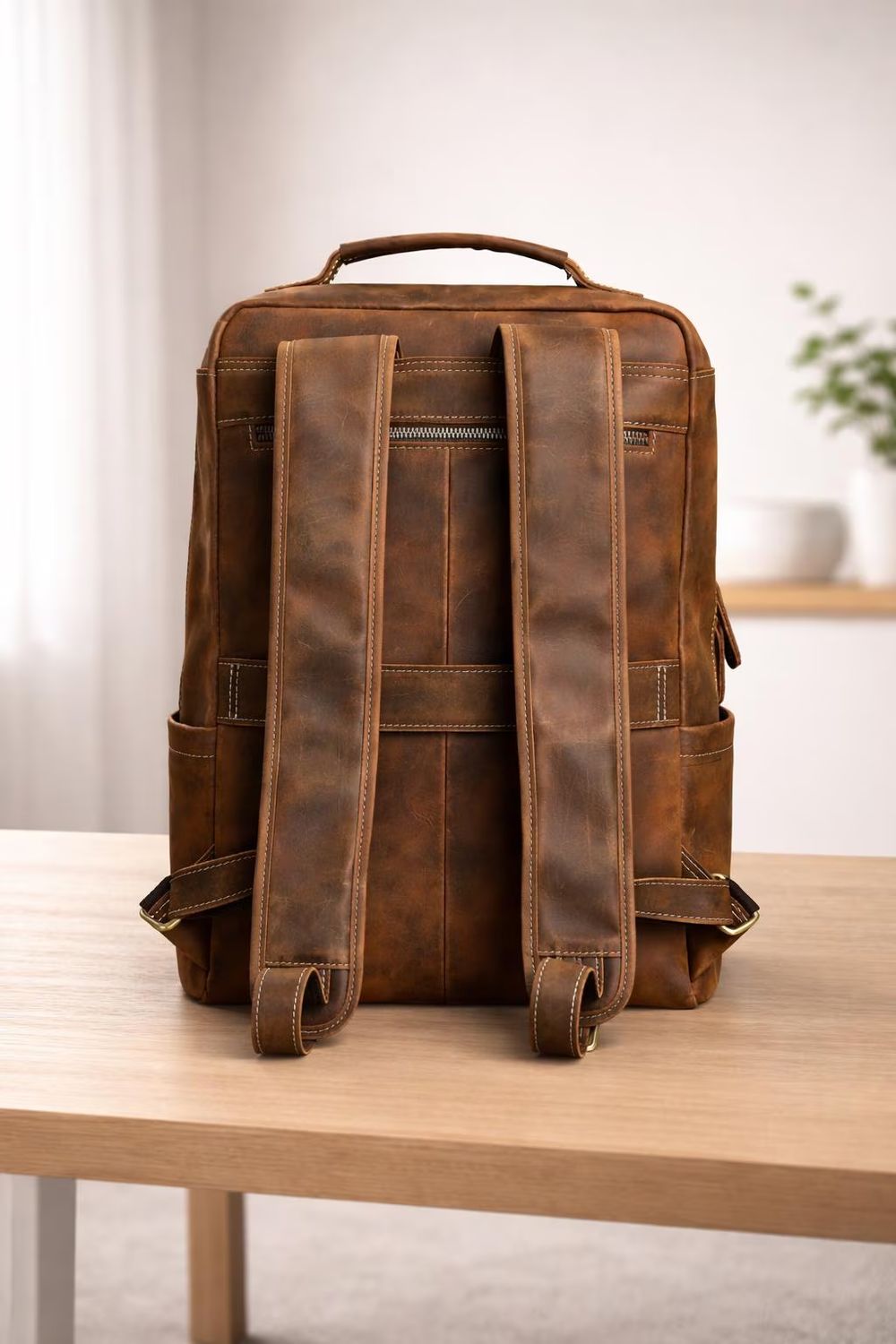 Casual Genuine Leather Men’s Backpack detail photo 3