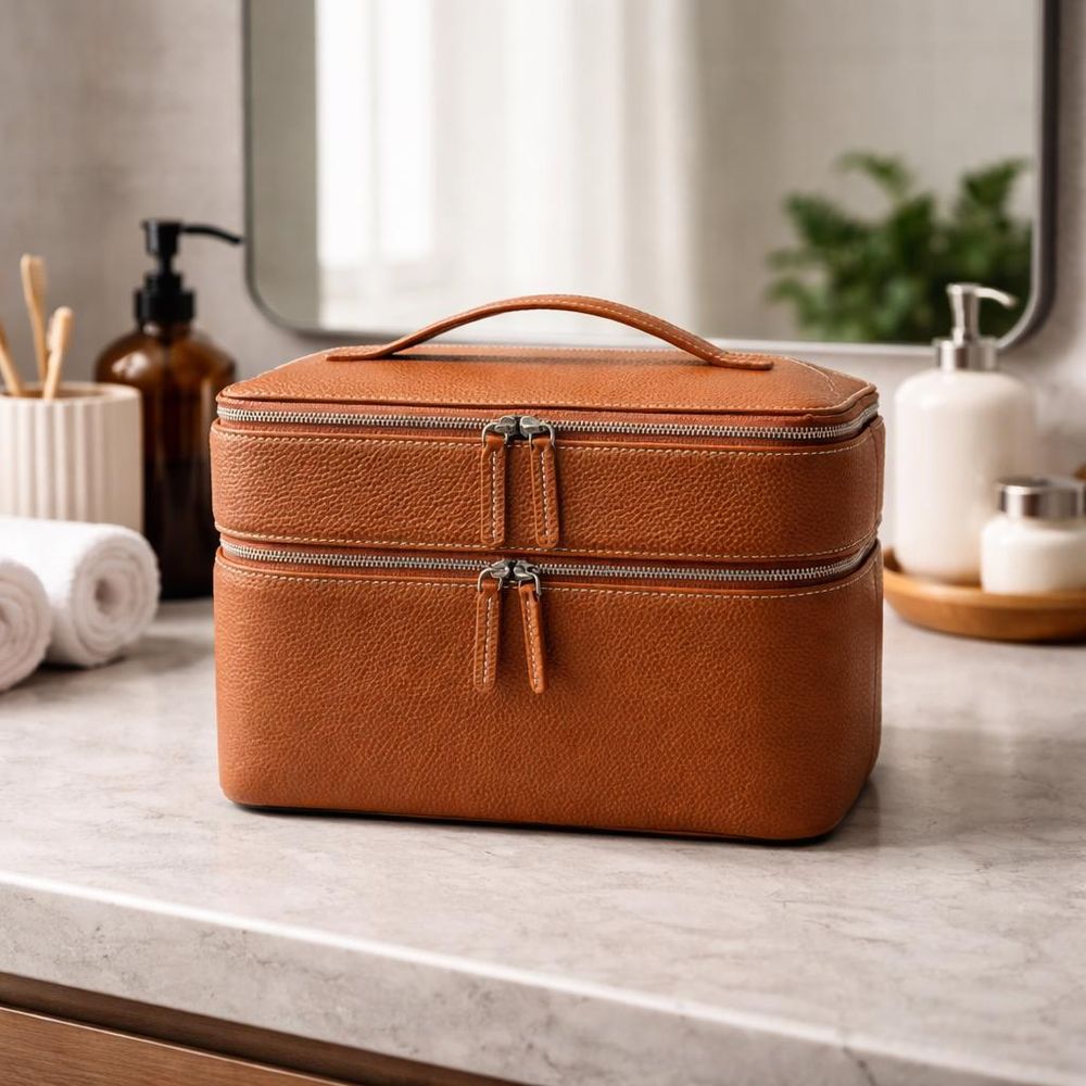 First-layer Cowhide Makeup Bag - Spacious Cosmetic - Cosmetic Bag from Tin Bucket Mercantile