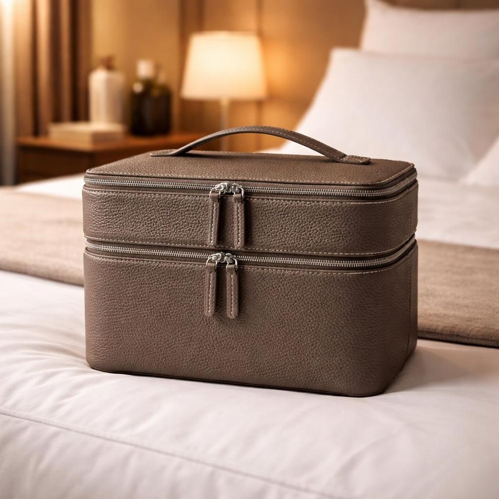 First-layer Cowhide Makeup Bag - Spacious Cosmetic detail photo 3