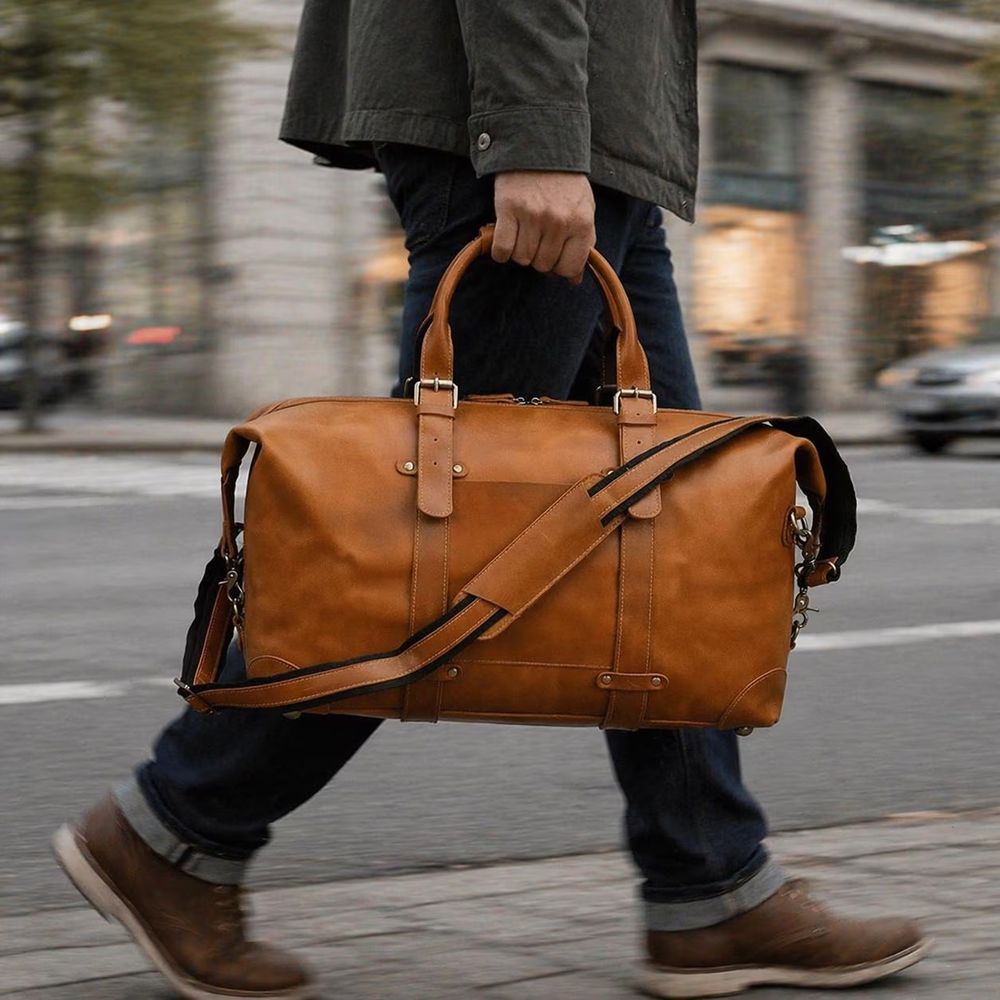 Genuine Crazy Horse Leather Men’s Travel Duffel detail photo 4