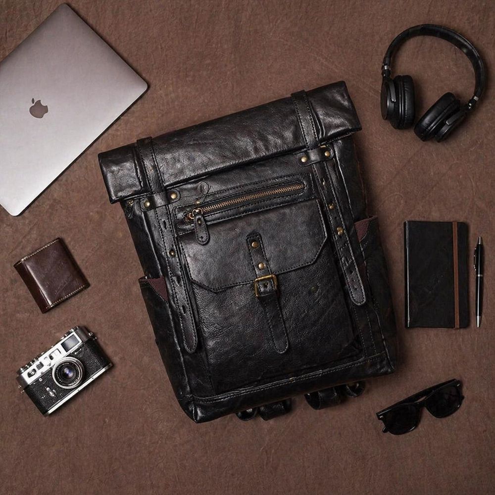 Genuine Leather Backpack detail photo 2