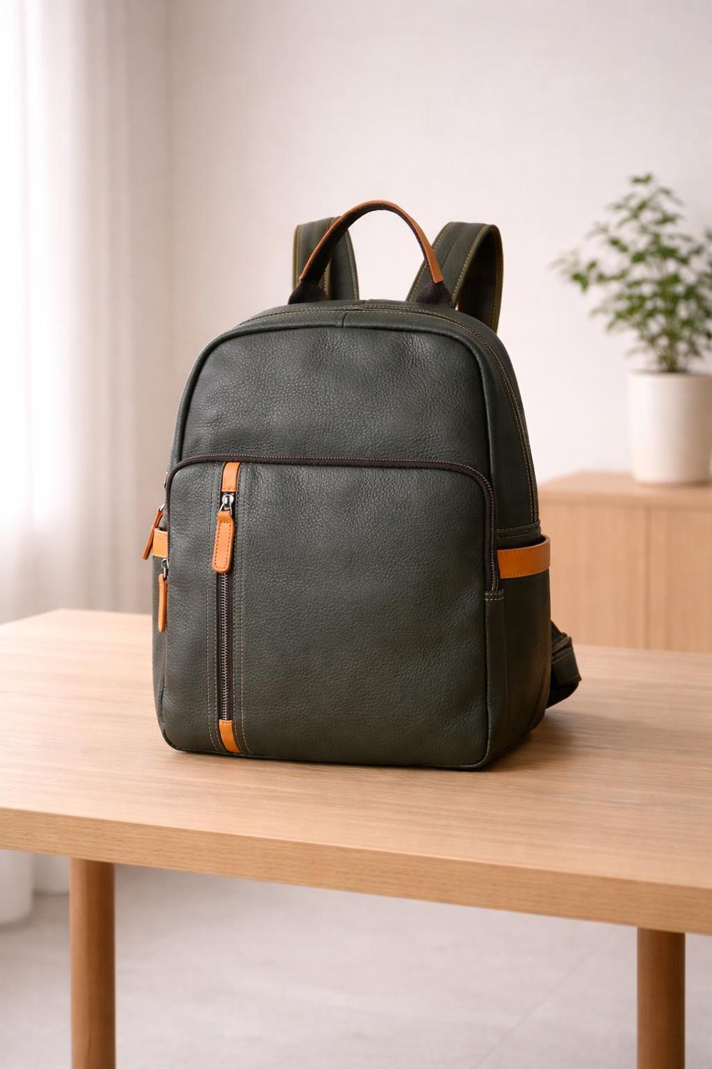 Genuine Leather Backpack for Men detail photo 2