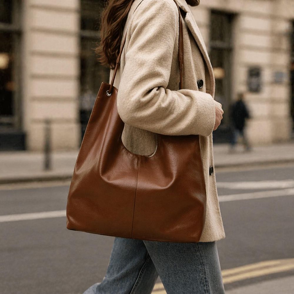 Genuine Leather Hobo Shoulder Bag – Large detail photo 2