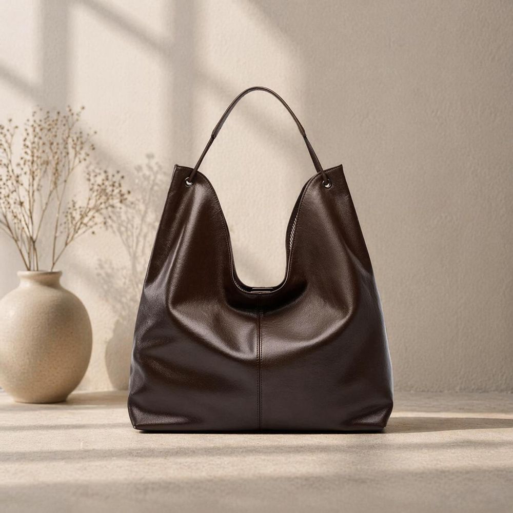 Genuine Leather Hobo Shoulder Bag – Large detail photo 3