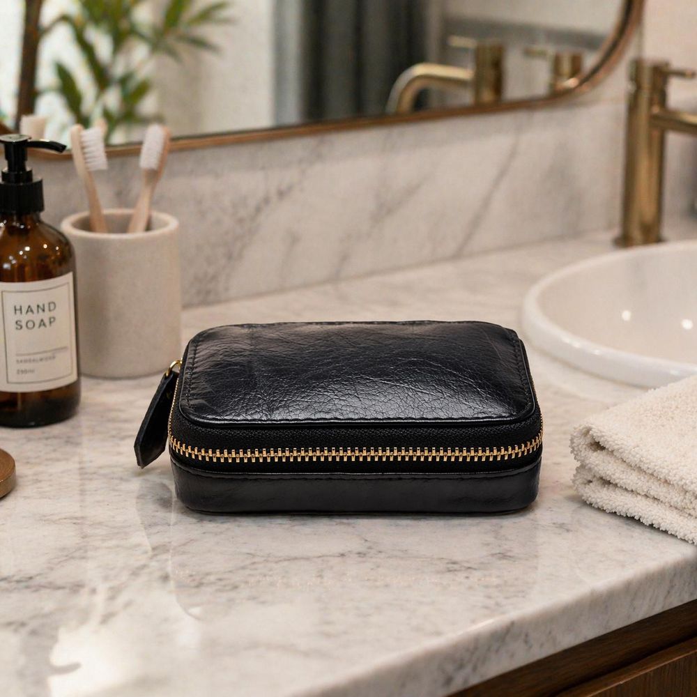 Genuine Leather Lipstick Bag - Small Square detail photo 4