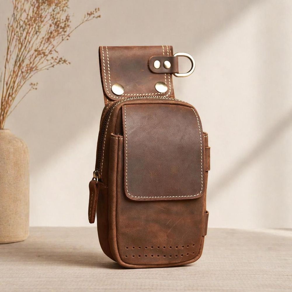 Genuine Leather Men’s Waist Bag detail photo 3
