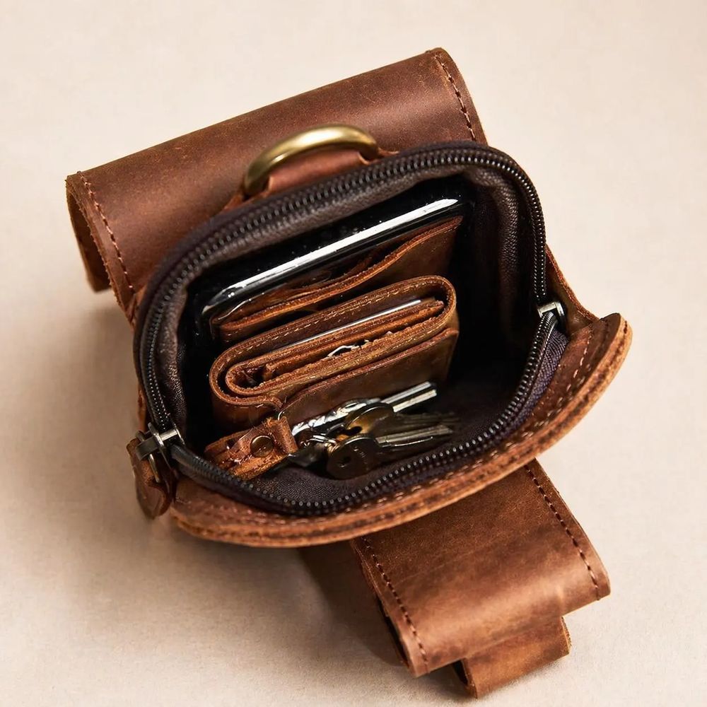 Genuine Leather Men’s Waist Bag, Cowhide Belt detail photo 2