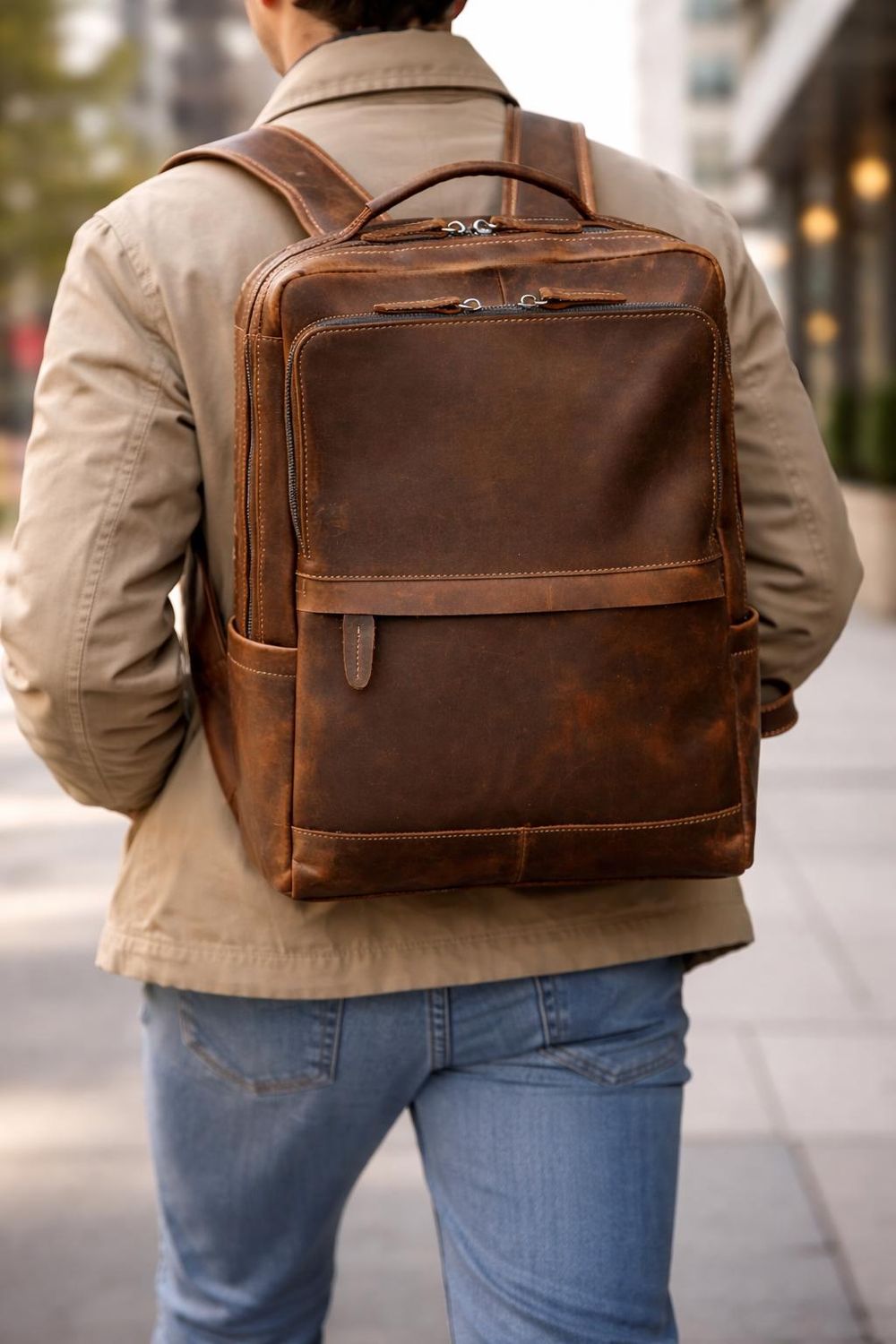 Genuine Leather Retro Backpack detail photo 3