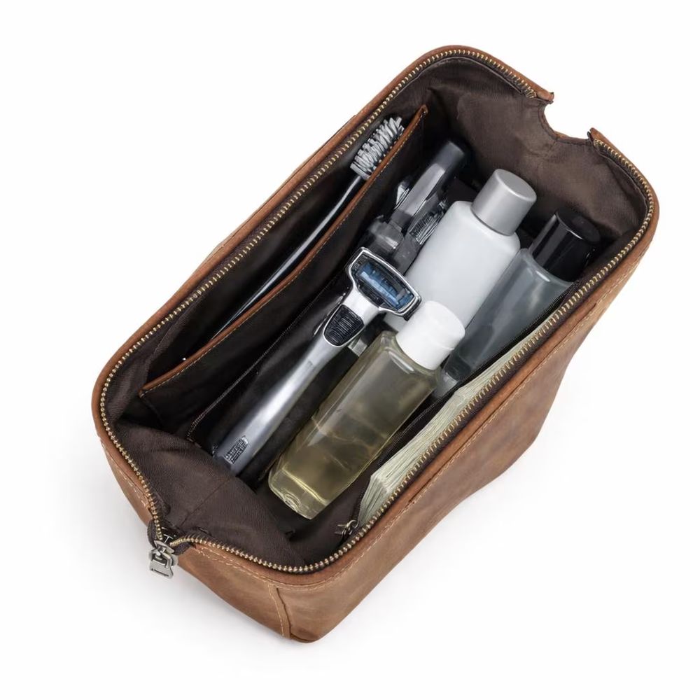 Genuine Leather Toiletry Bag – Men Women detail photo 3