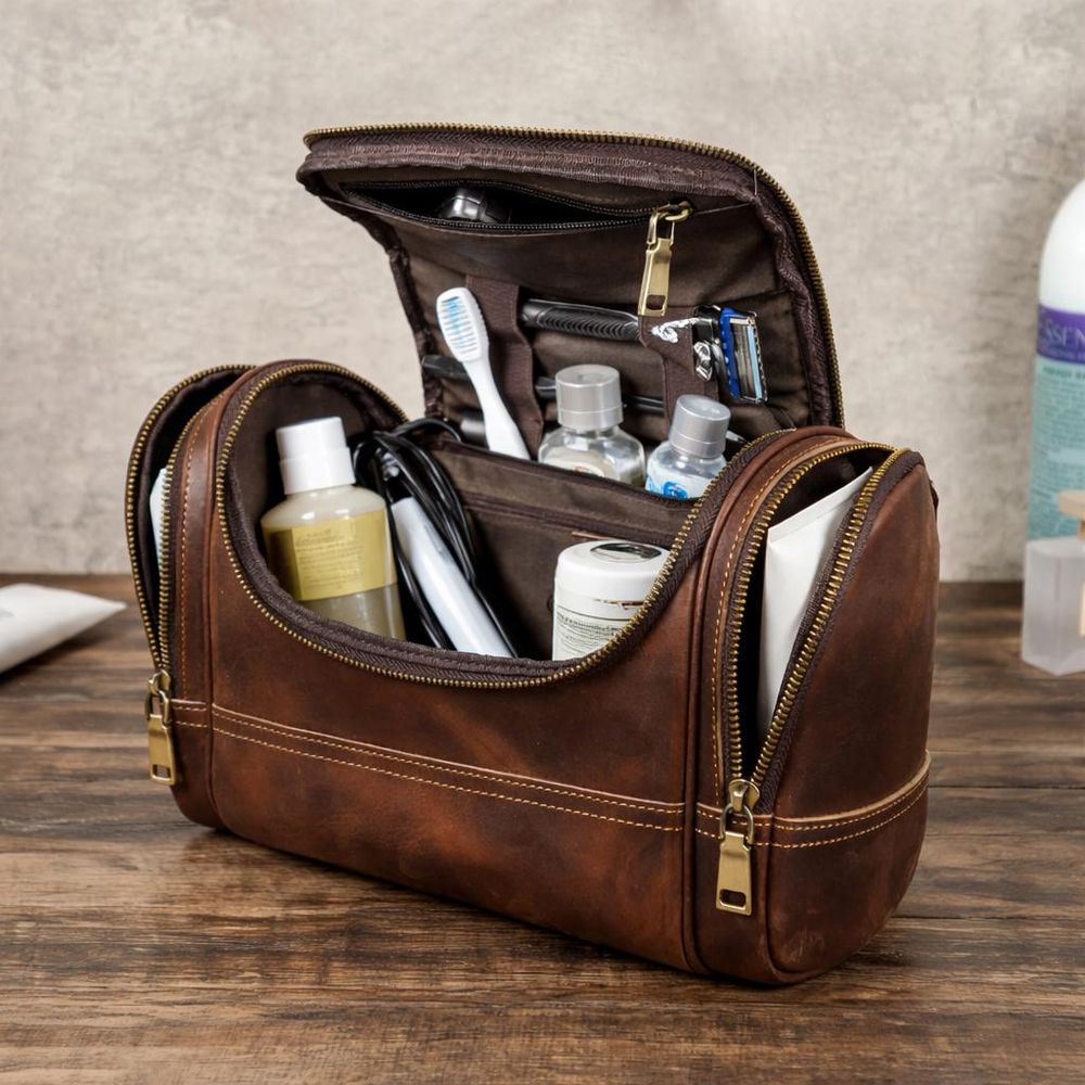 Genuine Leather Toiletry Bag – Retro Style - Cosmetic Bag from Tin Bucket Mercantile