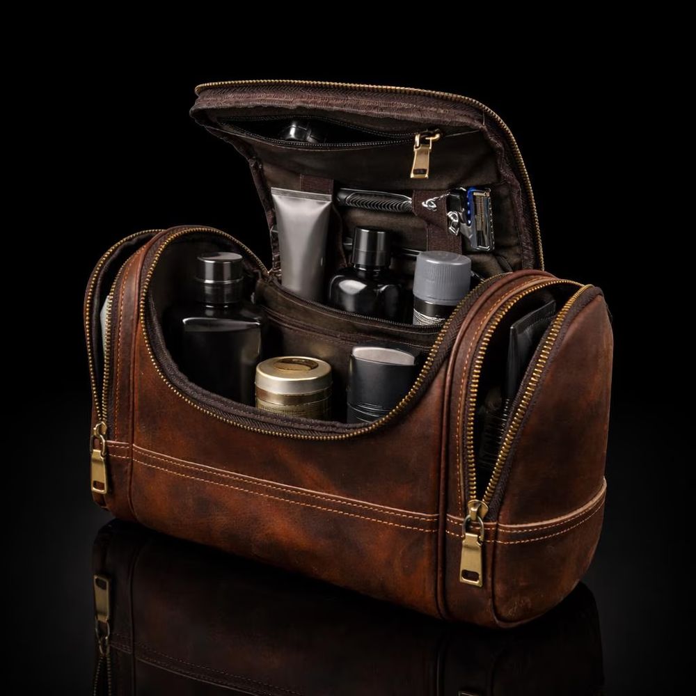 Genuine Leather Toiletry Bag – Retro Style detail photo 2