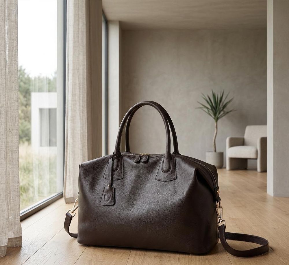 Genuine Leather Travel Duffle Bag – Brown detail photo 3
