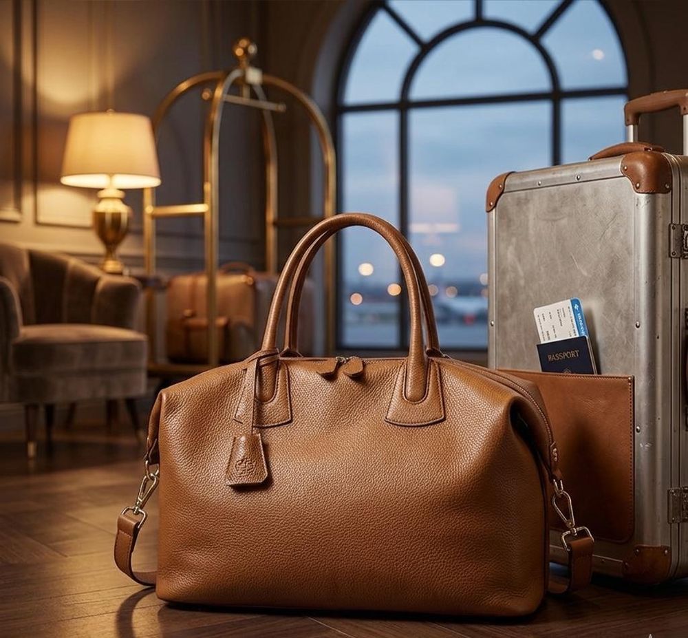 Genuine Leather Travel Duffle Bag – Brown detail photo 4