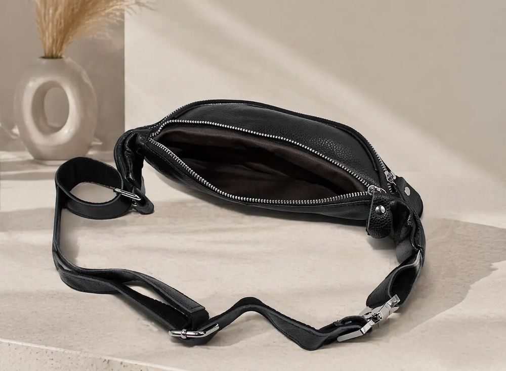 Genuine Leather Waist Bag, Black Fanny detail photo 2