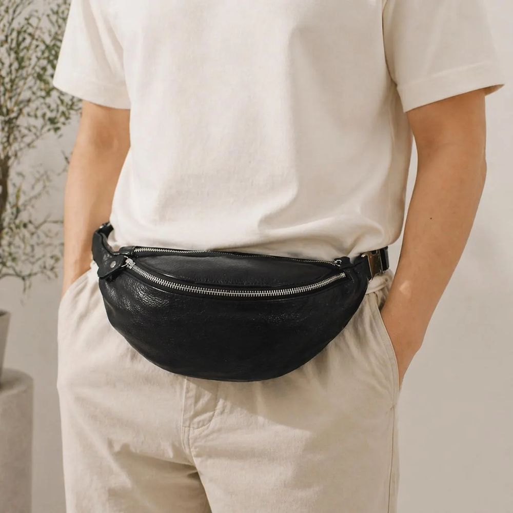 Genuine Leather Waist Bag, Black Fanny detail photo 3