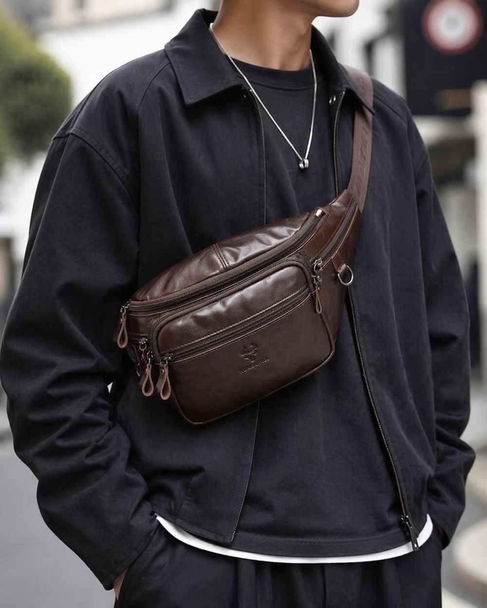 Genuine Leather Waist Bag, Casual Fanny detail photo 4