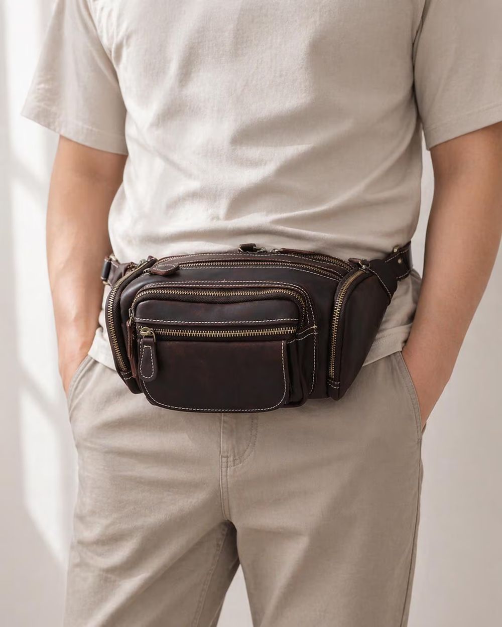 Genuine Leather Waist Bag, Cowskin Belt detail photo 4