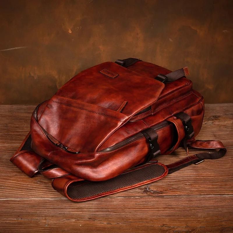 Handmade Brushed Cowhide Leather Backpack – Unisex detail photo 4