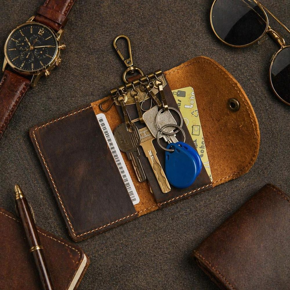 Handmade Retro Cowhide Key Wallet – Genuine detail photo 2