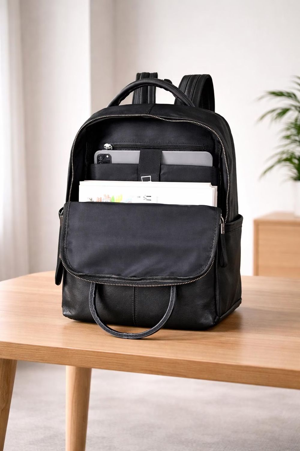 Leather Men’s Shoulder Backpack detail photo 2