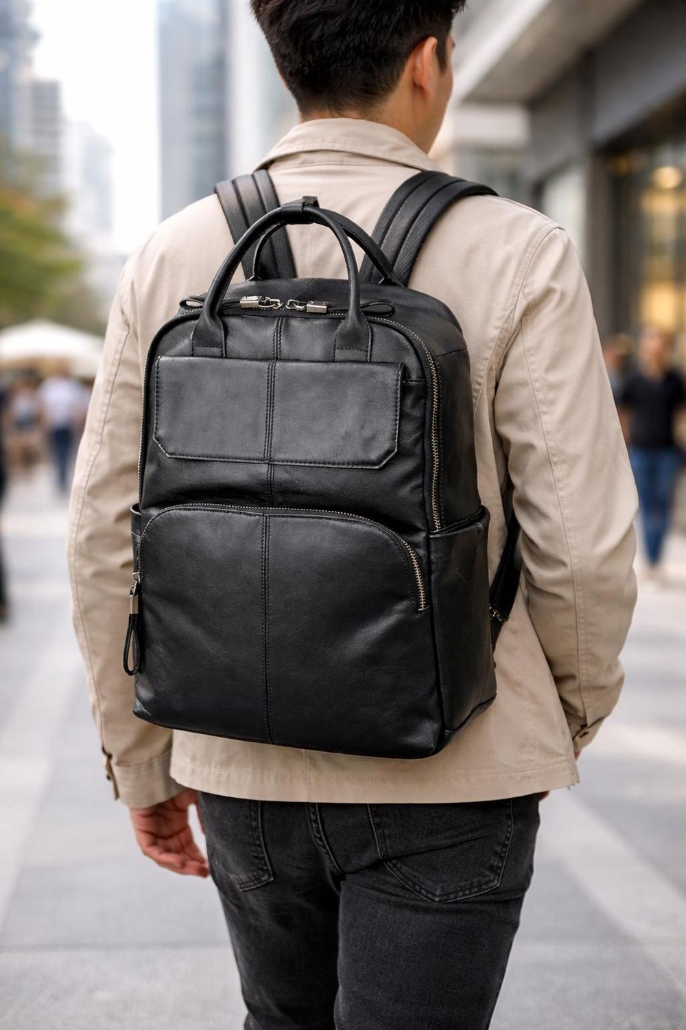 Leather Men’s Shoulder Backpack detail photo 3