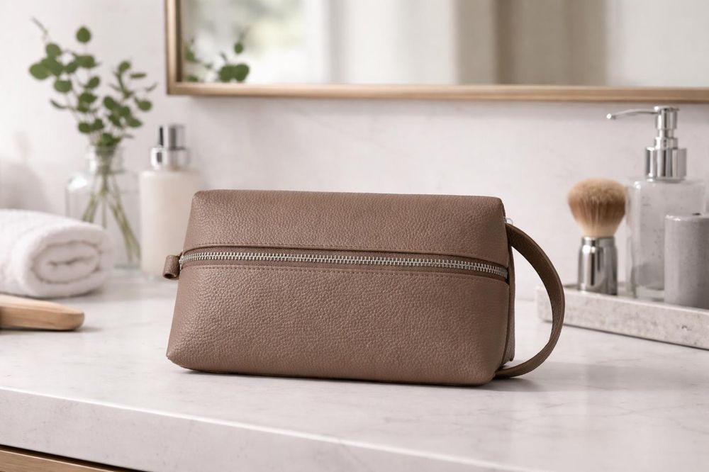 Luxury Leather Dopp Kit – Men's Travel detail photo 3