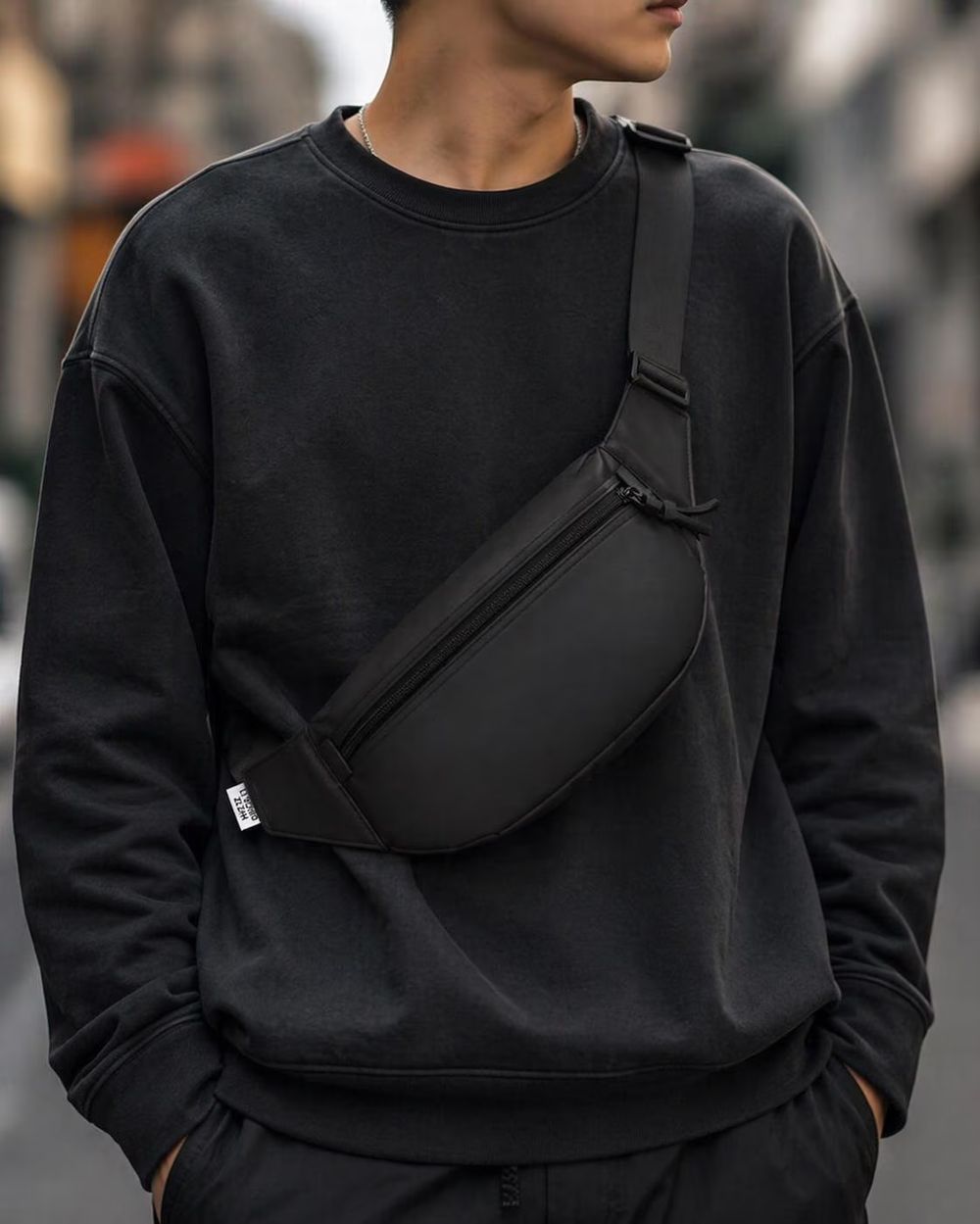 Men's Black PU Leather Sport Chest Pack detail photo 4