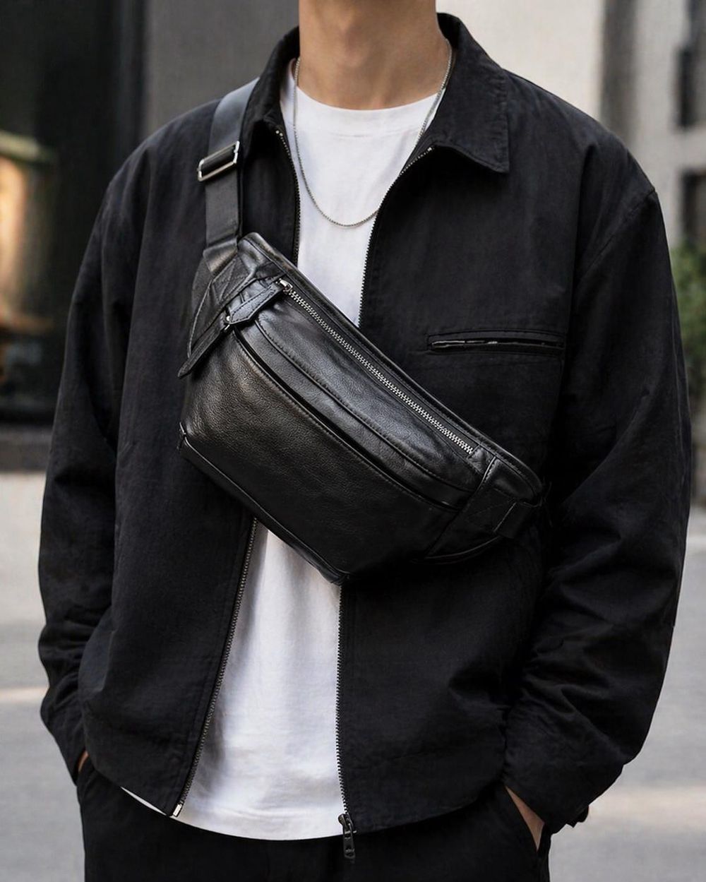 Men's Genuine Leather Waist Bag detail photo 4