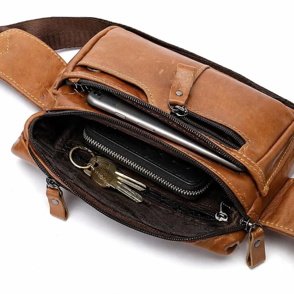Men's Genuine Leather Waist Bag, Multi Pocket detail photo 4