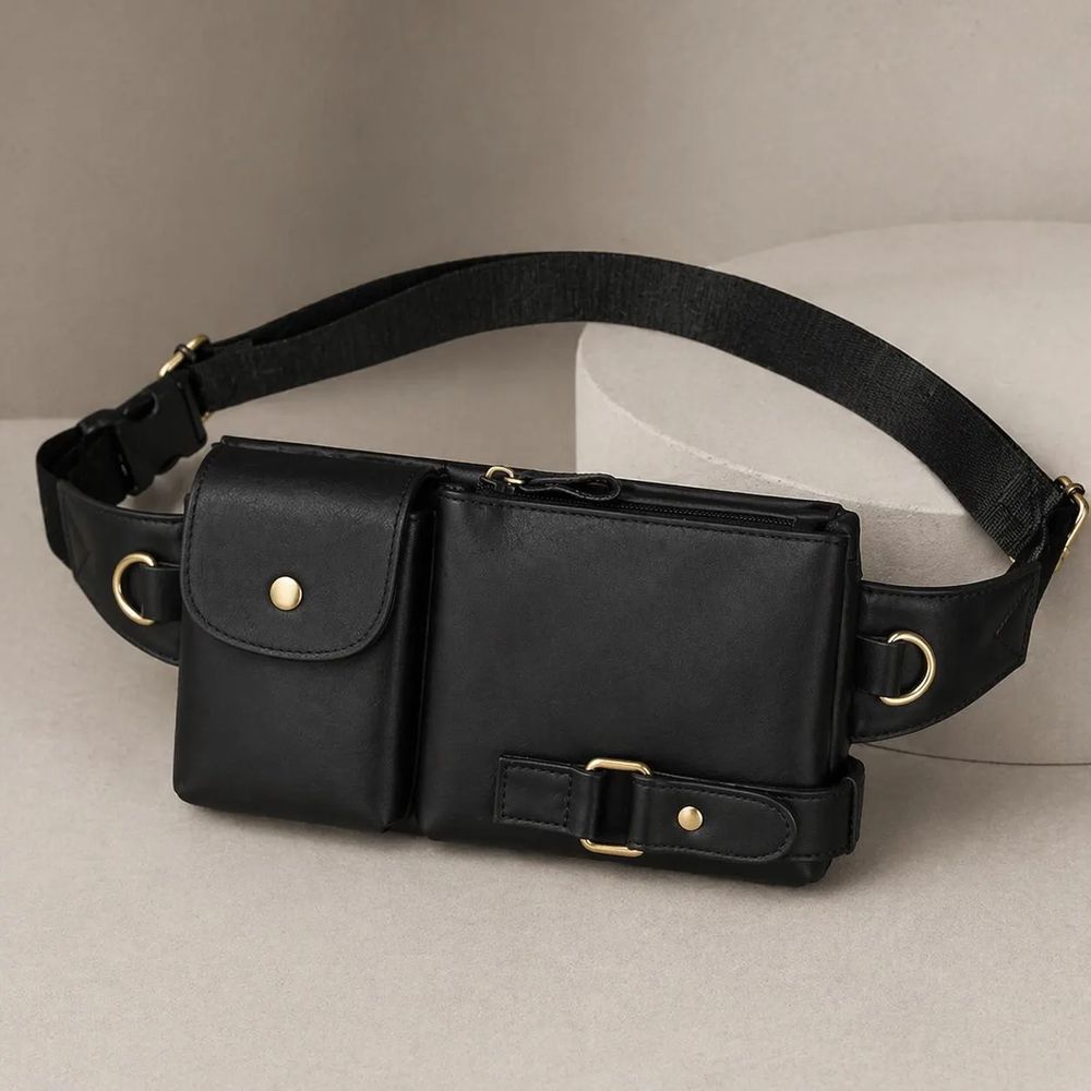 Men's Leather Waist Bag, Outdoor Belt detail photo 2