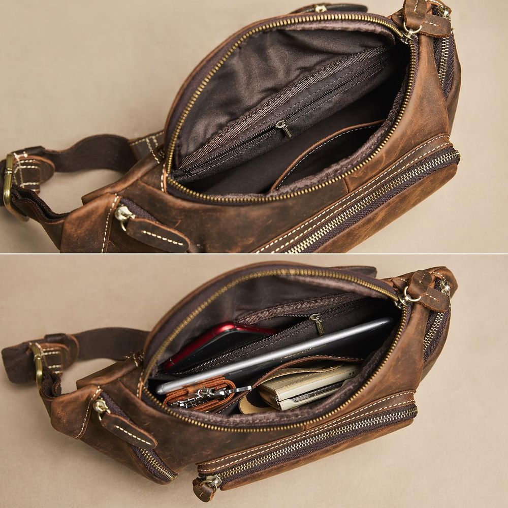 Men's Retro Leather Crossbody Chest Bag detail photo 3