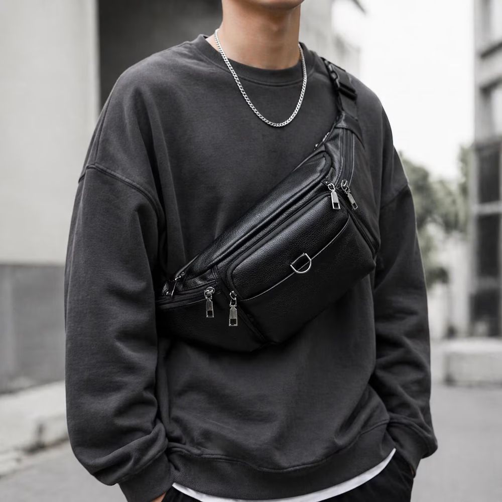 Men's Retro PU Leather Waist Bag detail photo 4