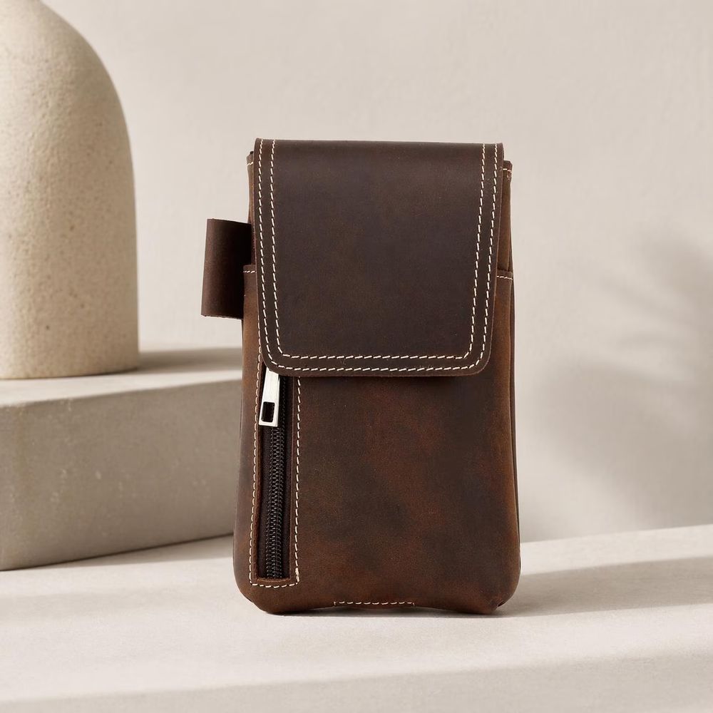 Men's Vintage Leather Waist Belt Bag detail photo 2