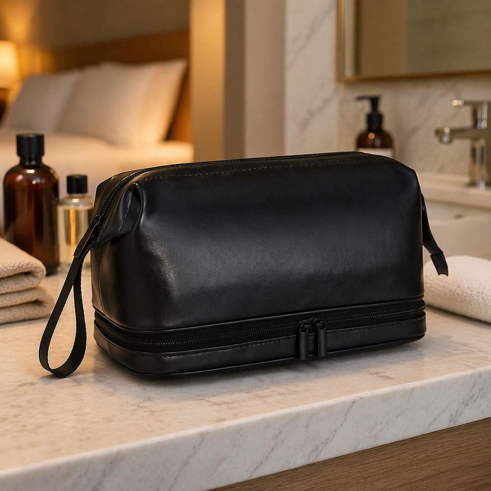 Men Travel Wash Bag – PU Leather - Cosmetic Bag from Tin Bucket Mercantile