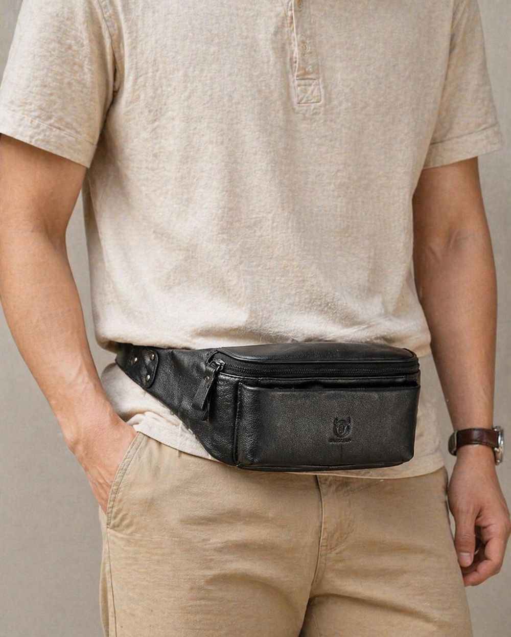 Men’s Genuine Leather Waist Bag detail photo 4