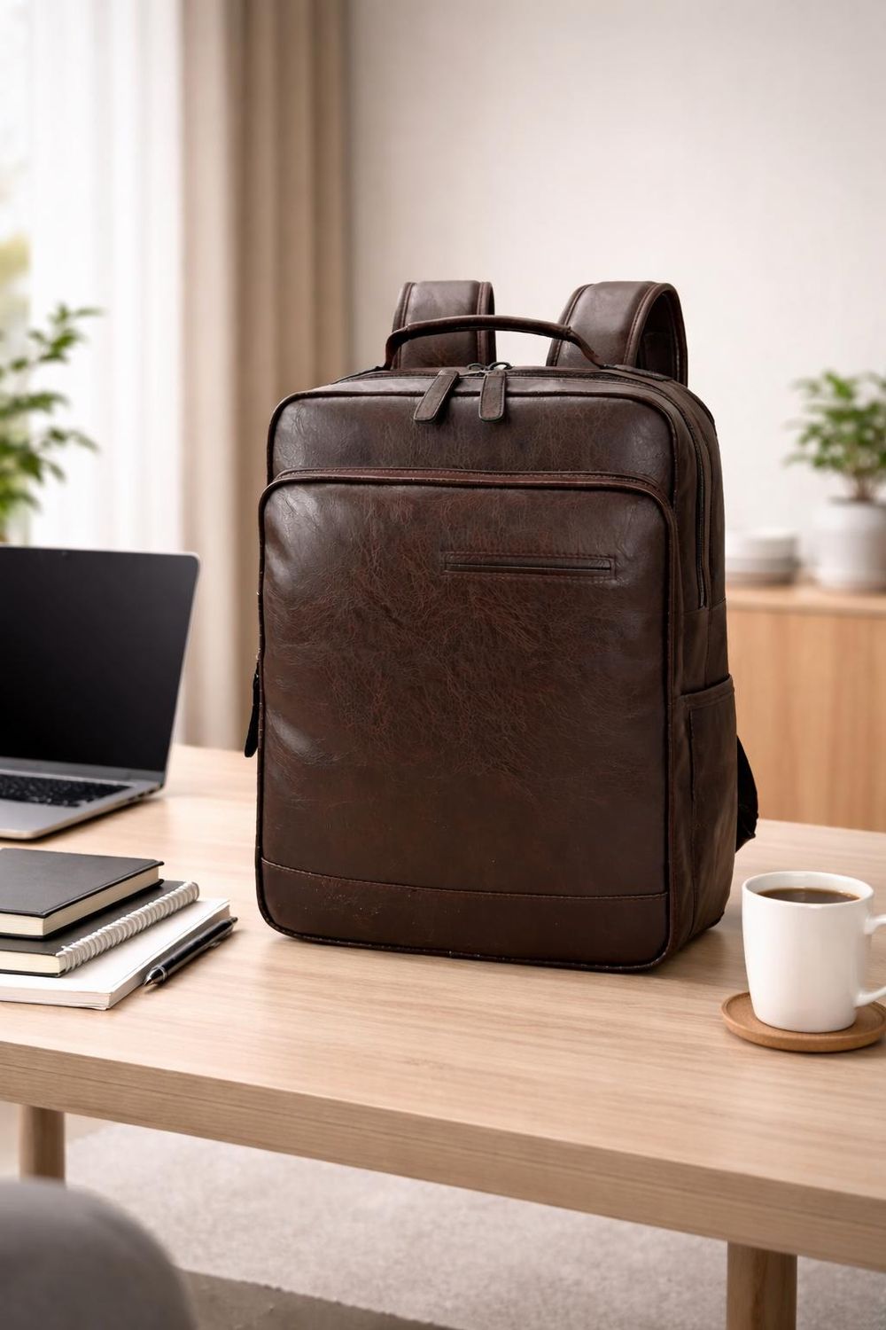 Men’s Leather Backpack Large Capacity – Business detail photo 2