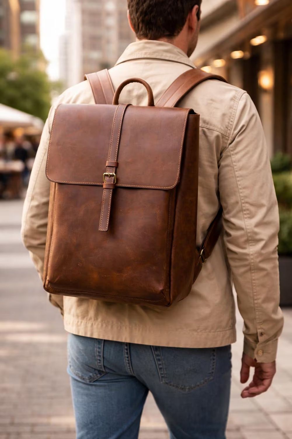 Men’s Retro Genuine Leather Backpack detail photo 3