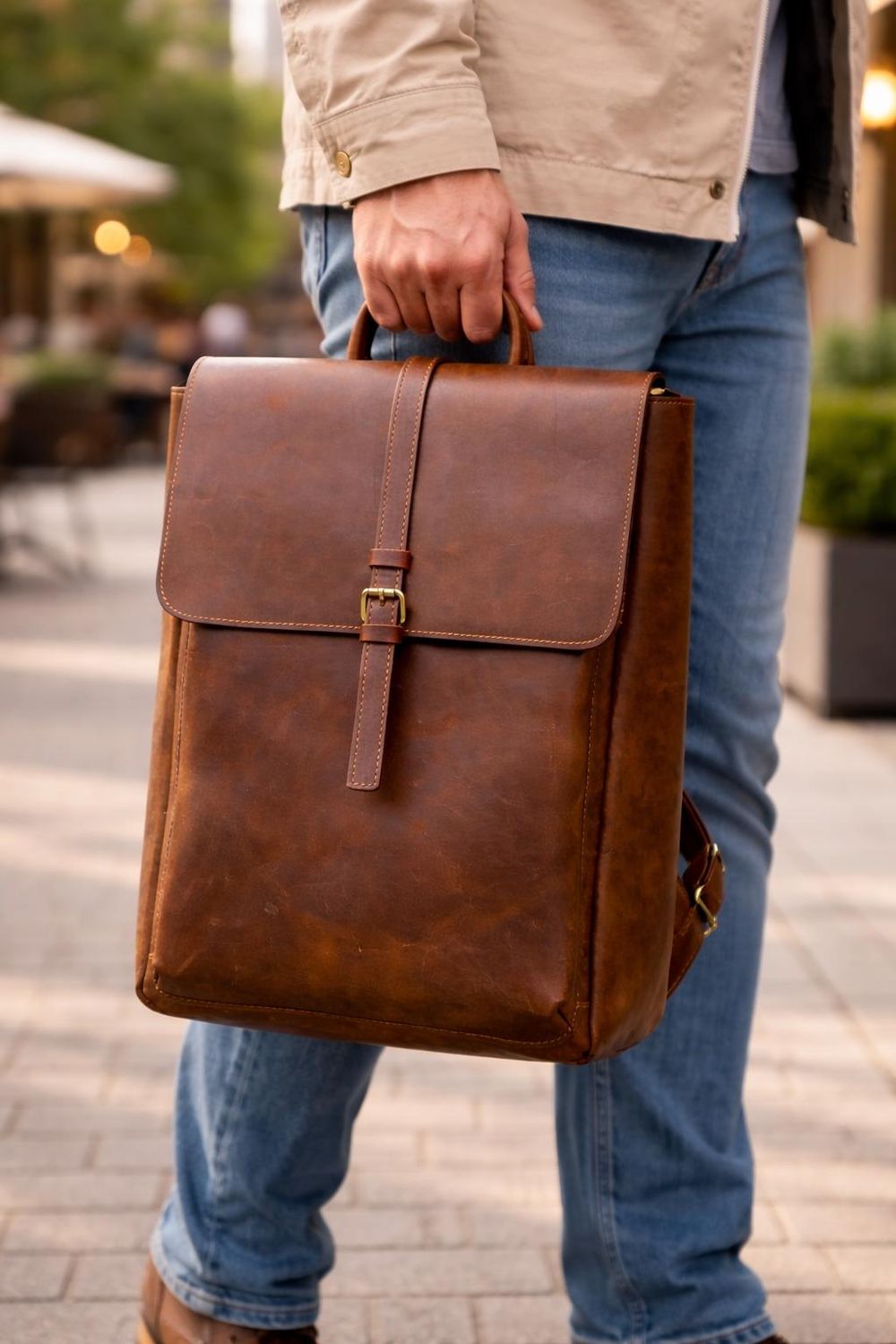 Men’s Retro Genuine Leather Backpack detail photo 4