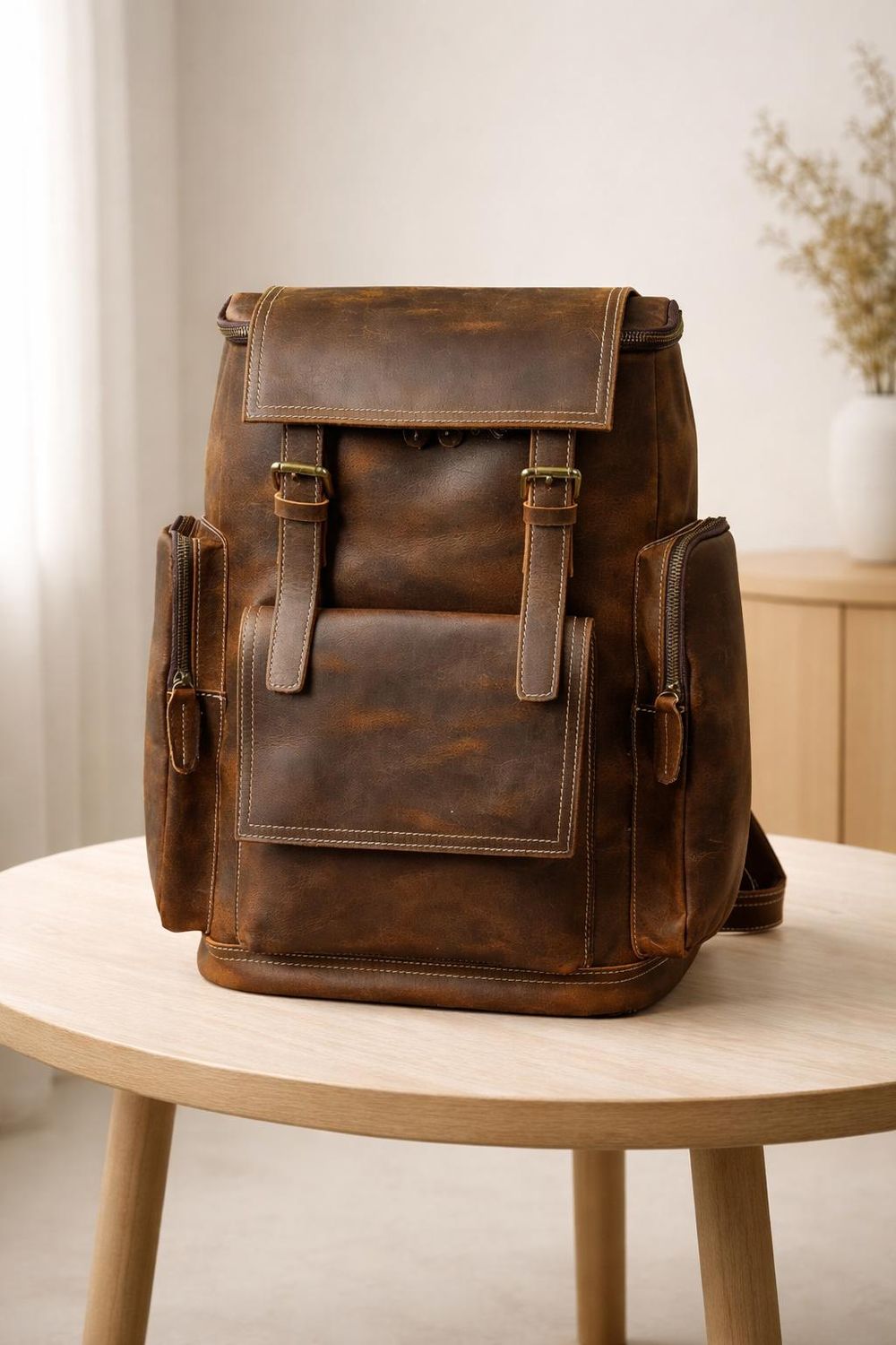 Men’s Vintage Leather Backpack – Crazy Horse - Backpack from Tin Bucket Mercantile