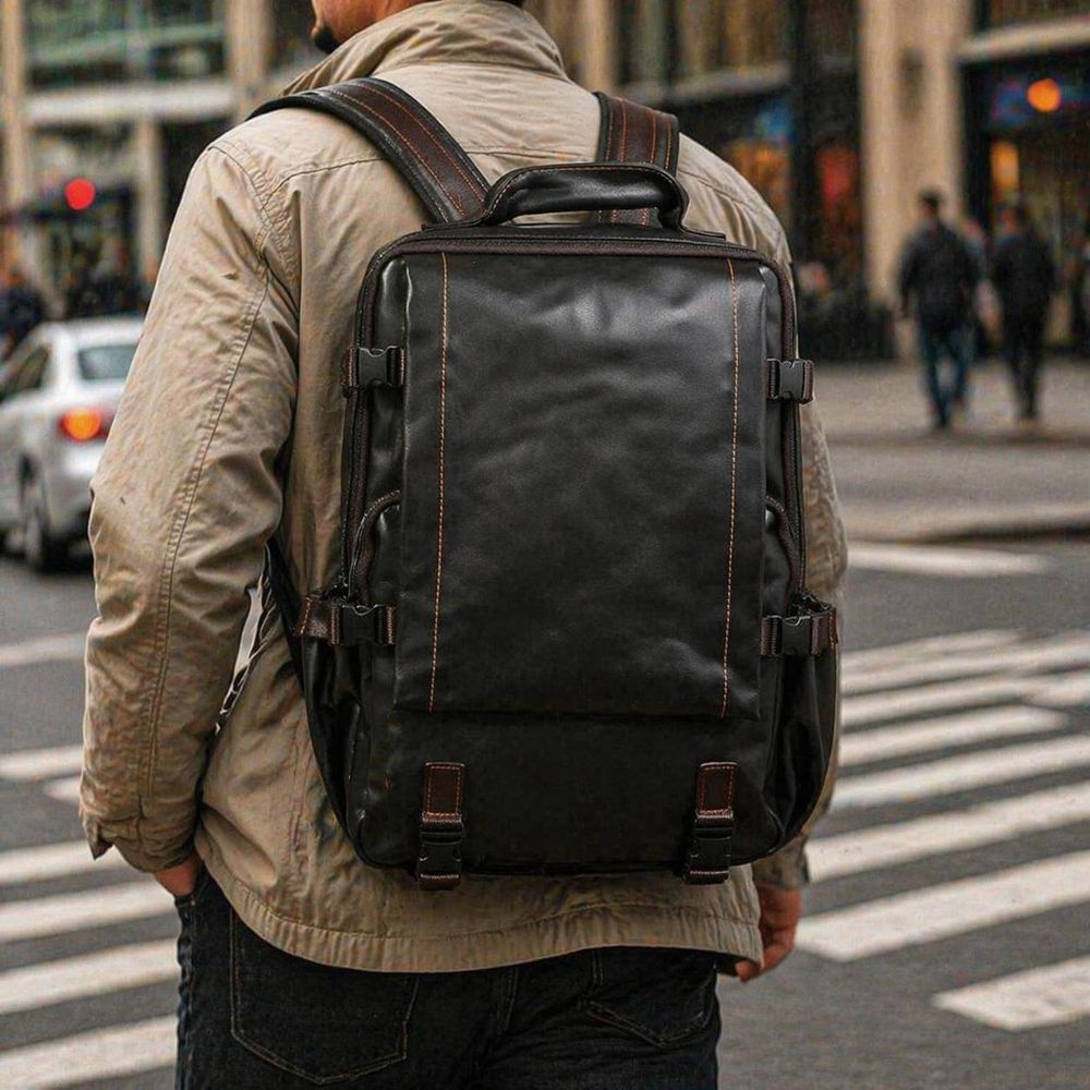 Retro Cowhide Backpack for Men & Women detail photo 2