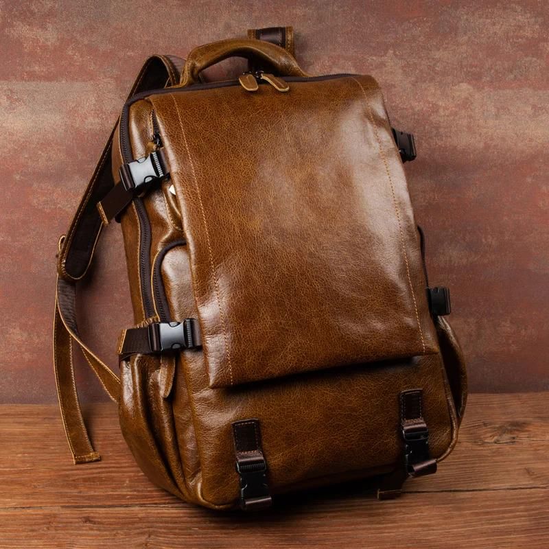 Retro Cowhide Backpack for Men & Women detail photo 3