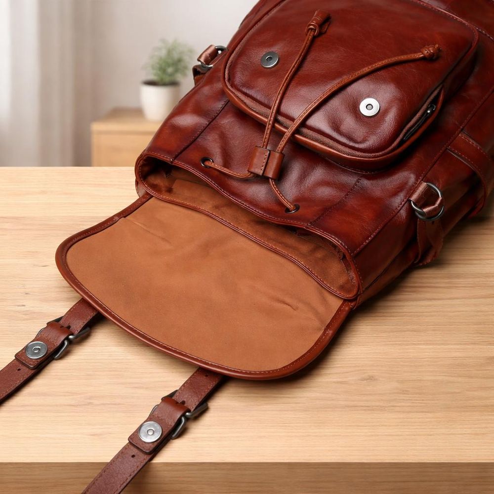 Retro Leather Men’s Backpack detail photo 4