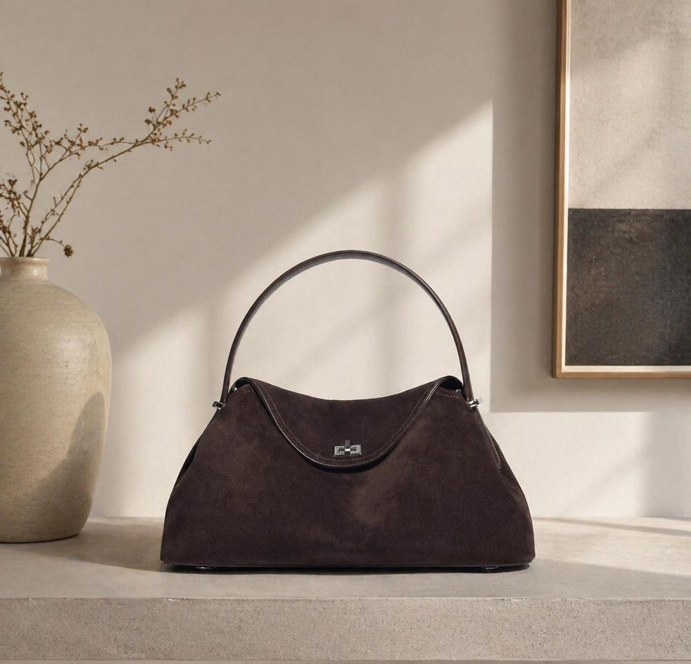 Suede Cowhide Leather Shoulder Bag detail photo 2