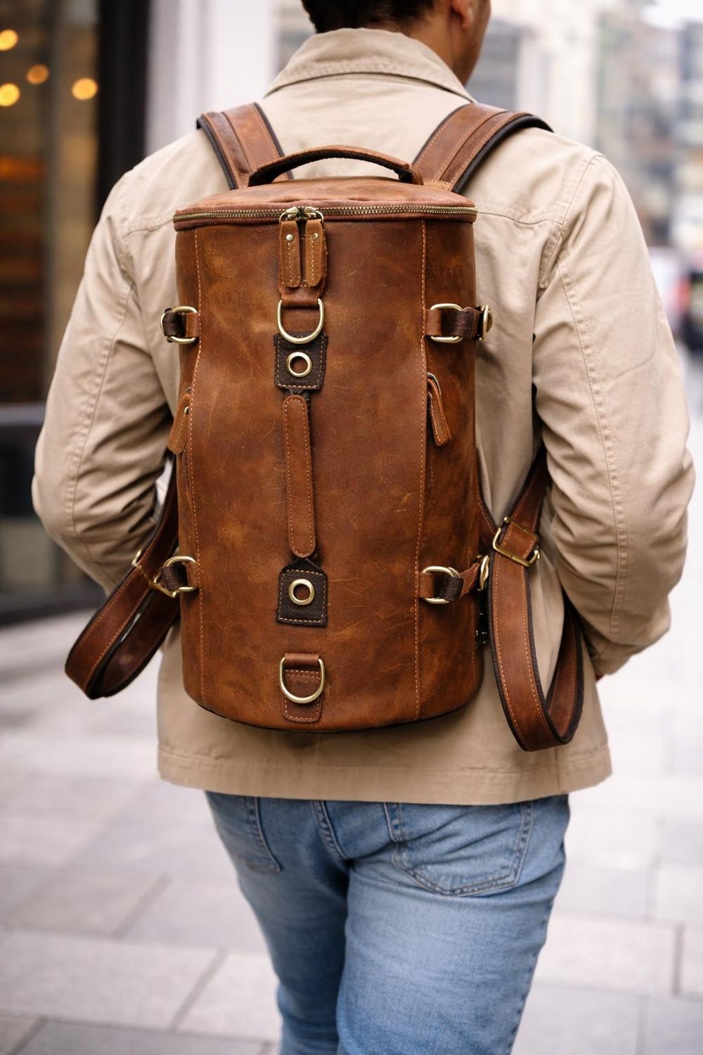 Unique Design Leather Backpack for Men detail photo 4