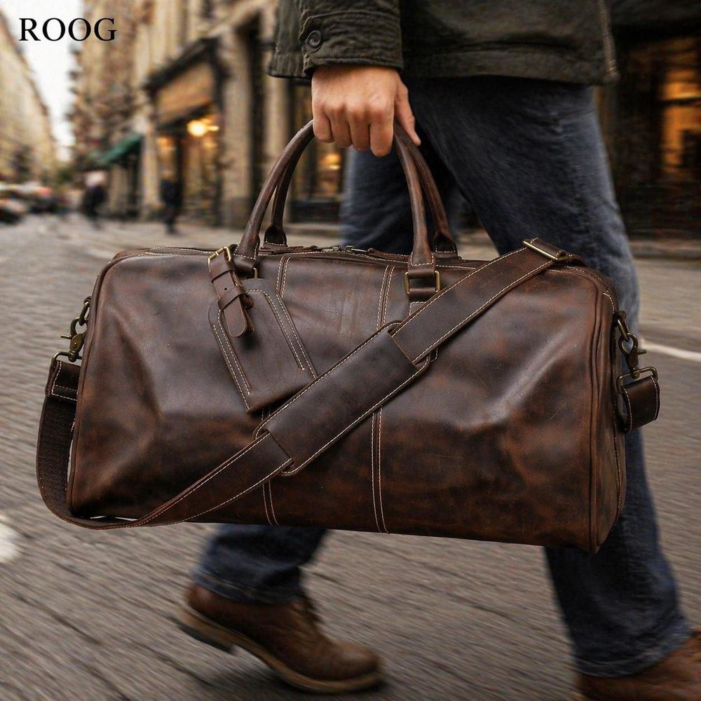 Vintage First Layer Cowhide Leather Duffle Bag detail photo 3