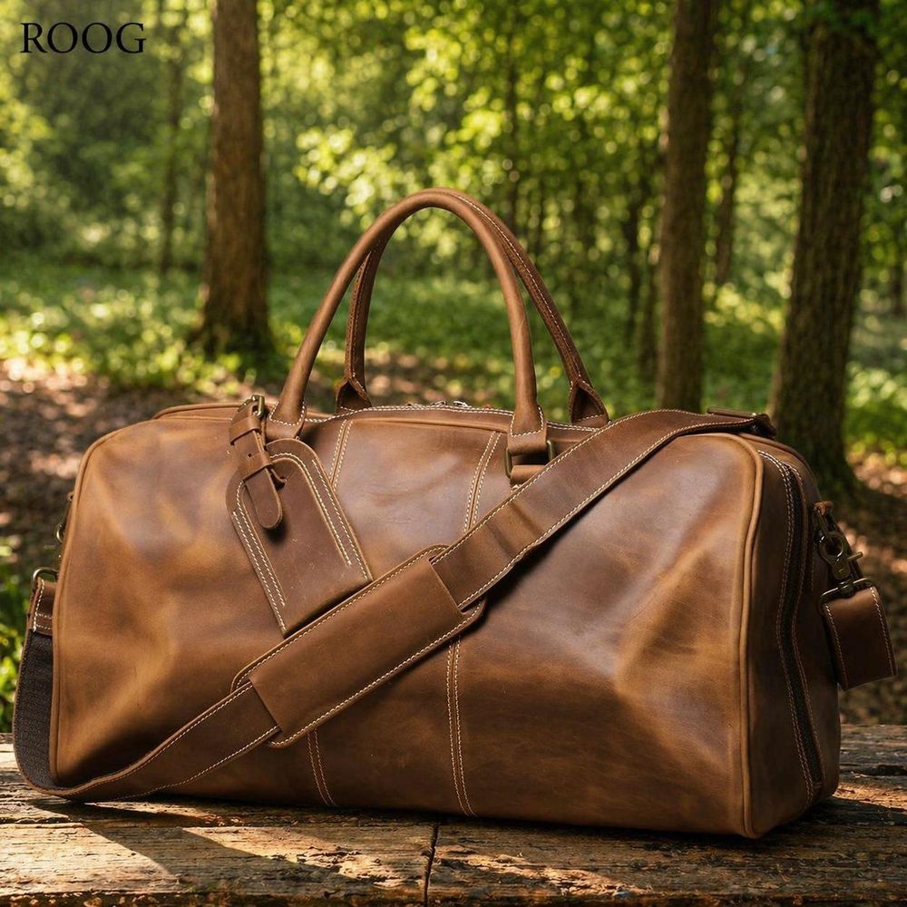 Vintage First Layer Cowhide Leather Duffle Bag detail photo 4