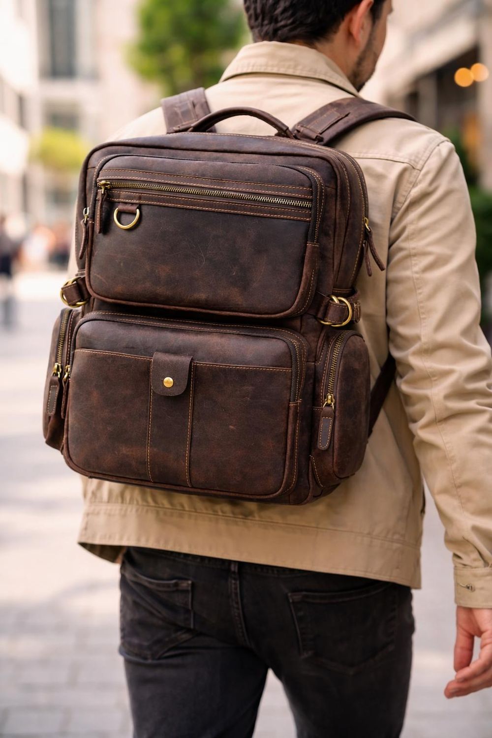 Vintage Genuine Leather Backpack detail photo 2