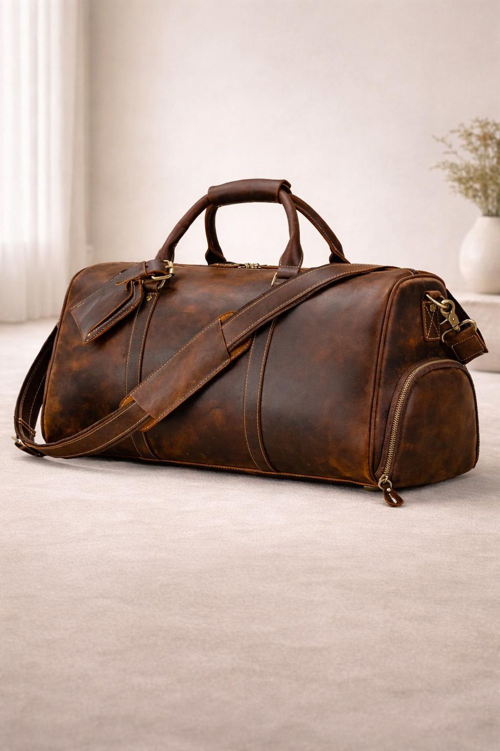 Vintage Leather Duffel Bag – Men's Large detail photo 3