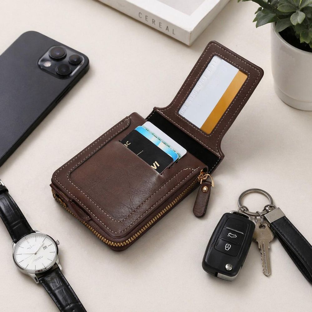 Vintage PU Leather Men's Wallet – Short detail photo 4
